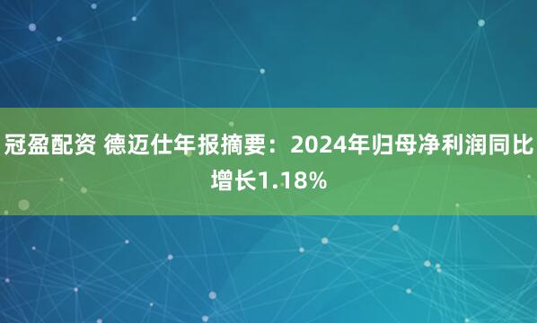 冠盈配资 德迈仕年报摘要：2024年归母净利润同比增长1.18%
