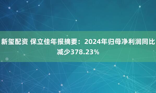 新玺配资 保立佳年报摘要：2024年归母净利润同比减少378.23%